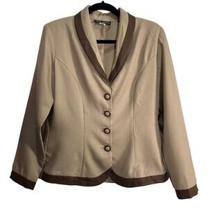 Wear Abouts Vintage Made in the USA Brown Tan Button Down Blazer Shoulder Pads